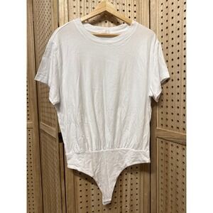 Nuuds Womens White Short Sleeve Crew Neck Cotton Bodysuit Large RN166875